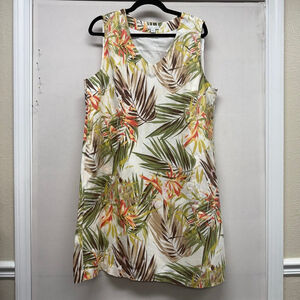 Women's J.Jill Tropical Print Linen Sleeveless Dress L